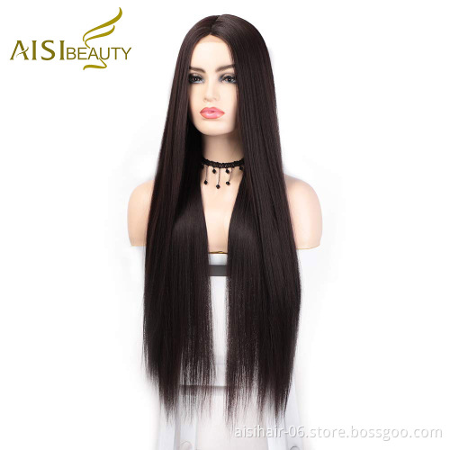 Aisi Beauty Vendor Cheap Long Natural Straight Middle Part Brown Wig Lace Front Synthetic Hair For Black Women Lace Front Wig